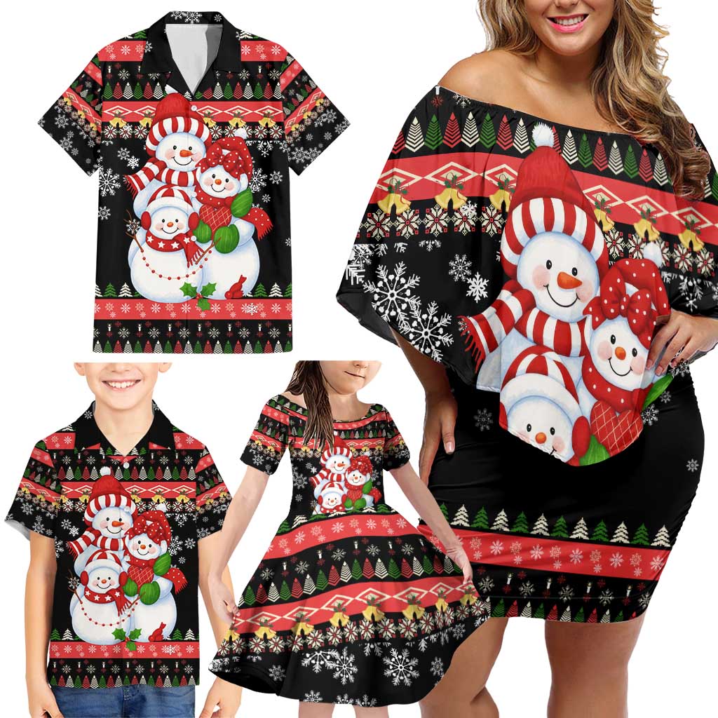 Lovely Snowman Christmas Family Matching Off Shoulder Short Dress and Hawaiian Shirt Xmas Holiday Patterns - Wonder Print Shop