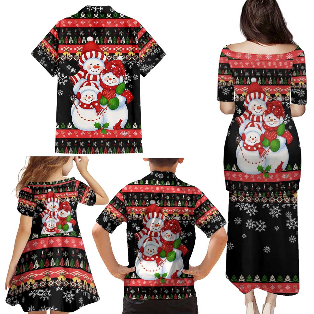 Lovely Snowman Christmas Family Matching Puletasi and Hawaiian Shirt Xmas Holiday Patterns - Wonder Print Shop