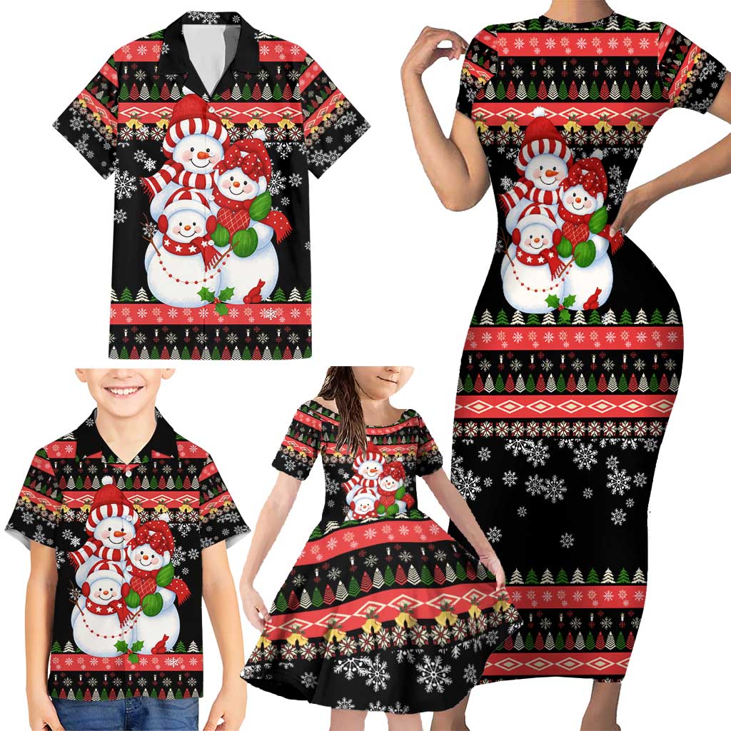 Lovely Snowman Christmas Family Matching Short Sleeve Bodycon Dress and Hawaiian Shirt Xmas Holiday Patterns - Wonder Print Shop