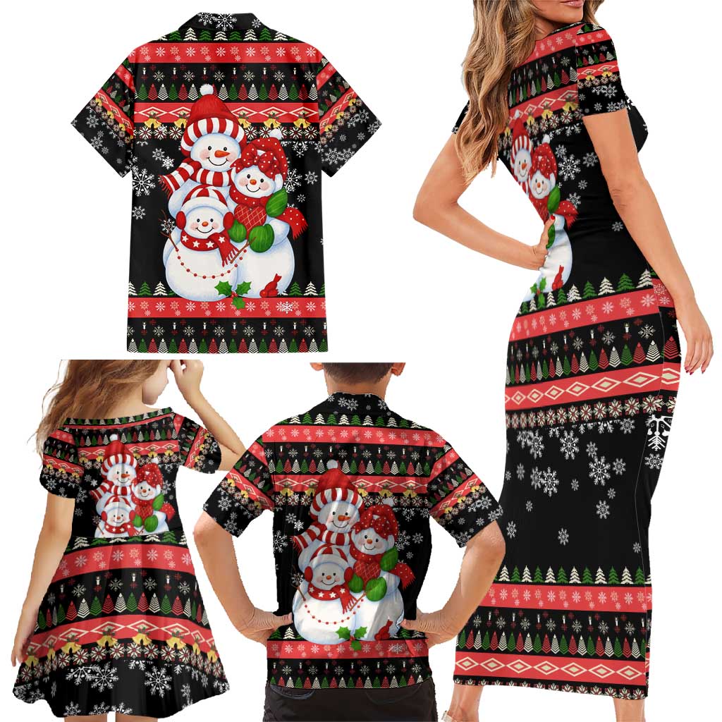 Lovely Snowman Christmas Family Matching Short Sleeve Bodycon Dress and Hawaiian Shirt Xmas Holiday Patterns - Wonder Print Shop