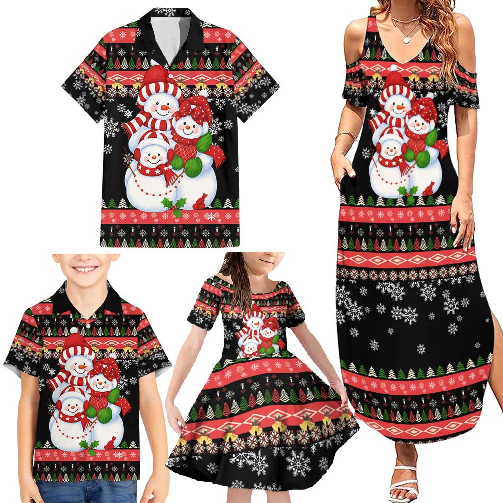 Lovely Snowman Christmas Family Matching Summer Maxi Dress and Hawaiian Shirt Xmas Holiday Patterns - Wonder Print Shop