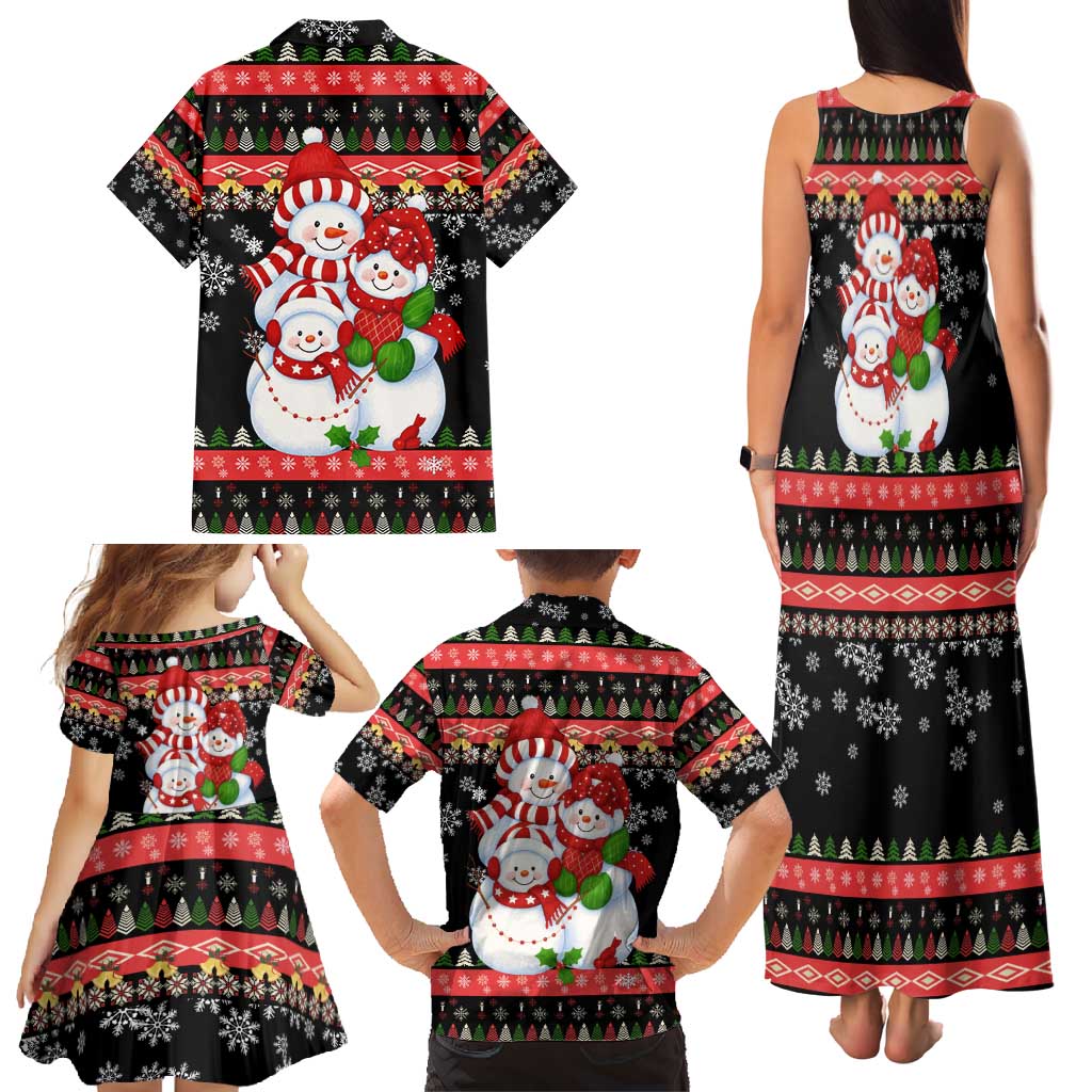 Lovely Snowman Christmas Family Matching Tank Maxi Dress and Hawaiian Shirt Xmas Holiday Patterns - Wonder Print Shop