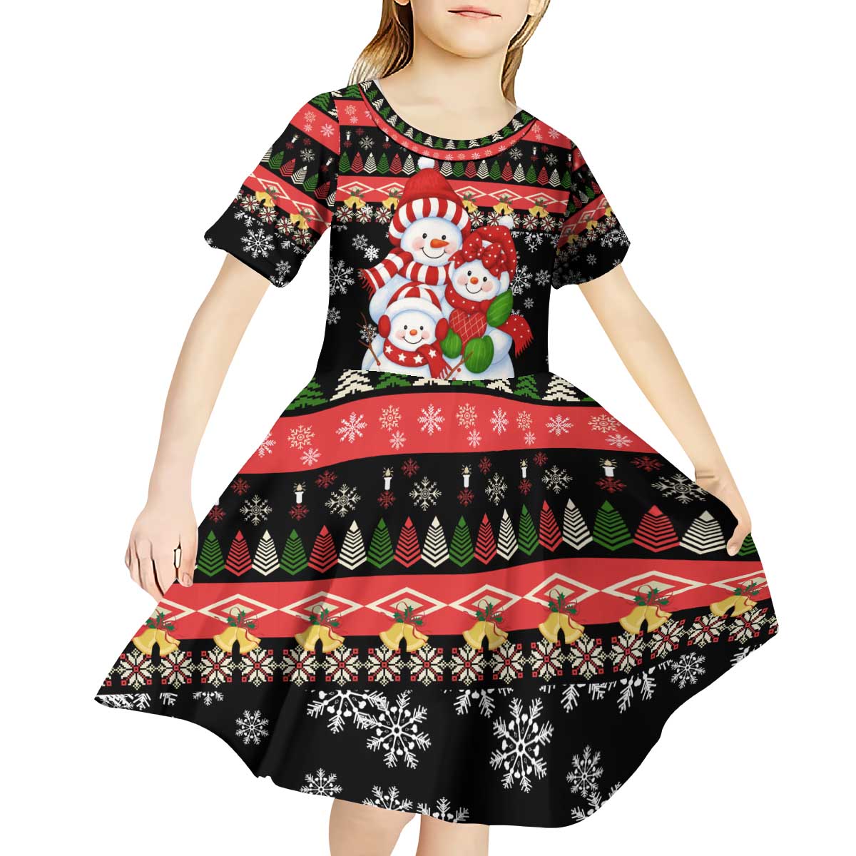 Lovely Snowman Christmas Kid Short Sleeve Dress Xmas Holiday Patterns - Wonder Print Shop