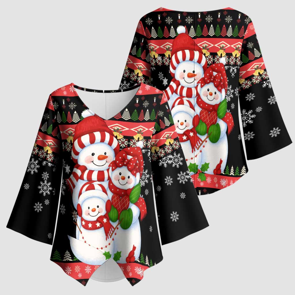 Lovely Snowman Christmas Kimono Sleeve Blouse Xmas Holiday Patterns - Wonder Print Shop
