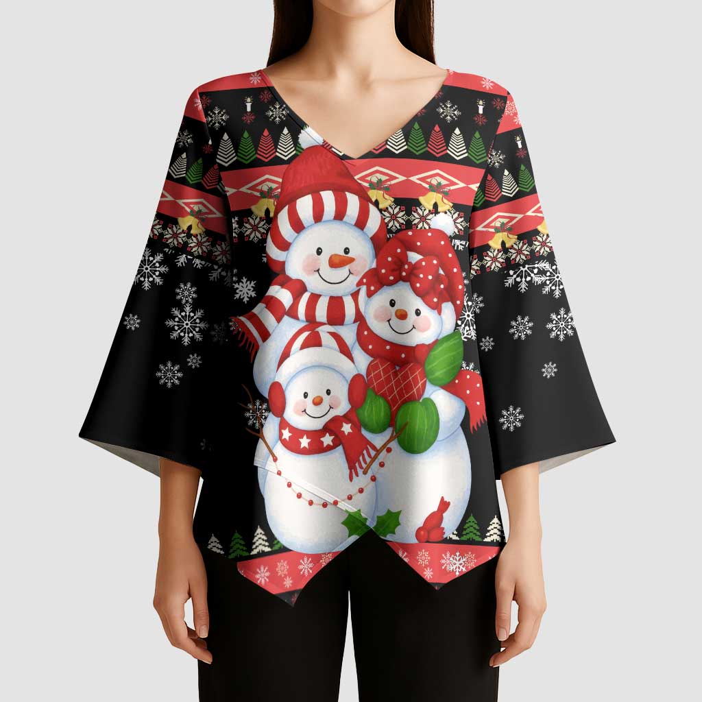 Lovely Snowman Christmas Kimono Sleeve Blouse Xmas Holiday Patterns - Wonder Print Shop