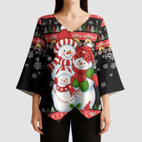 Lovely Snowman Christmas Kimono Sleeve Blouse Xmas Holiday Patterns - Wonder Print Shop
