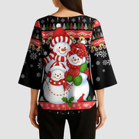 Lovely Snowman Christmas Kimono Sleeve Blouse Xmas Holiday Patterns - Wonder Print Shop
