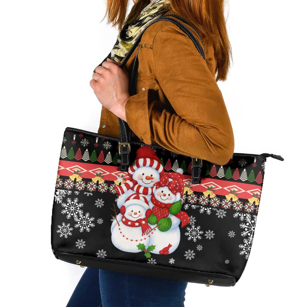 Lovely Snowman Christmas Leather Tote Bag Xmas Holiday Patterns - Wonder Print Shop