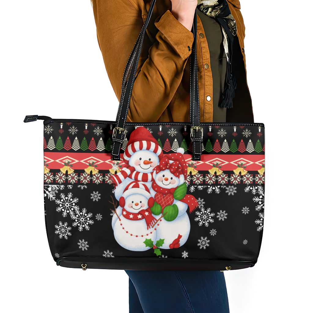 Lovely Snowman Christmas Leather Tote Bag Xmas Holiday Patterns - Wonder Print Shop