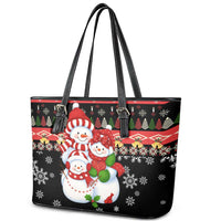Lovely Snowman Christmas Leather Tote Bag Xmas Holiday Patterns - Wonder Print Shop