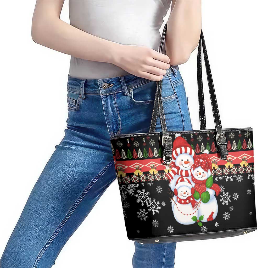 Lovely Snowman Christmas Leather Tote Bag Xmas Holiday Patterns - Wonder Print Shop