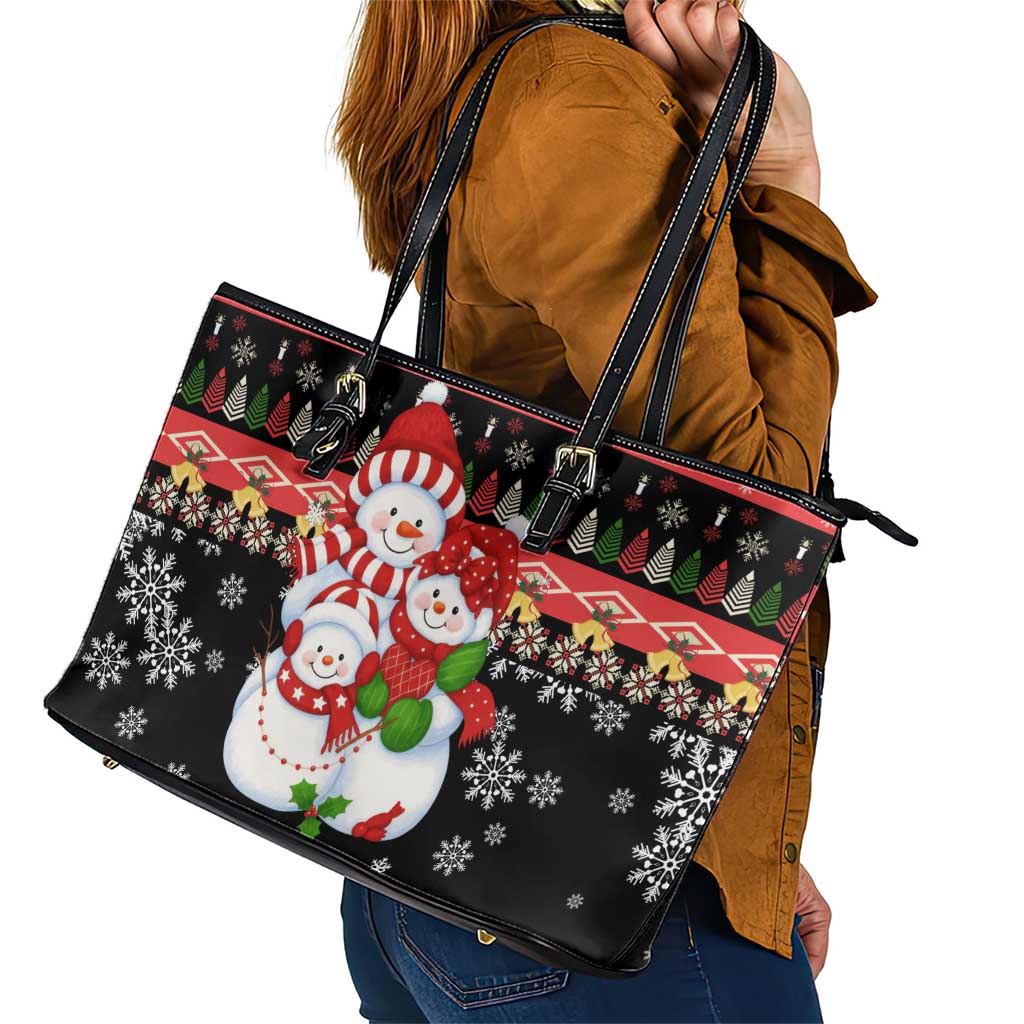 Lovely Snowman Christmas Leather Tote Bag Xmas Holiday Patterns - Wonder Print Shop