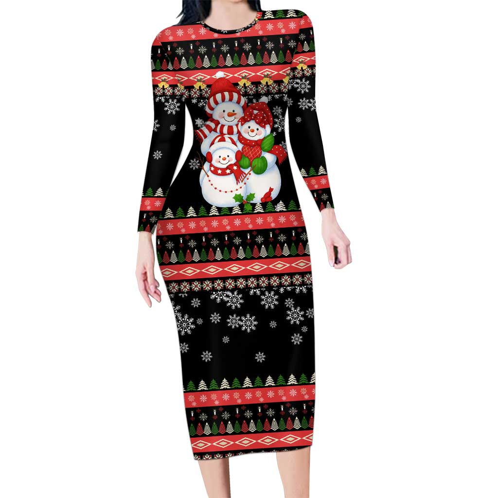 Lovely Snowman Christmas Long Sleeve Bodycon Dress Xmas Holiday Patterns - Wonder Print Shop