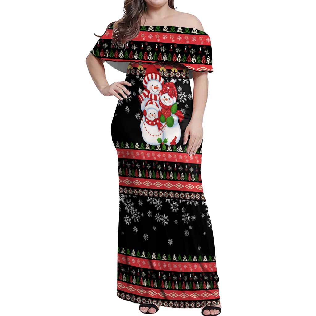 Lovely Snowman Christmas Off Shoulder Maxi Dress Xmas Holiday Patterns - Wonder Print Shop