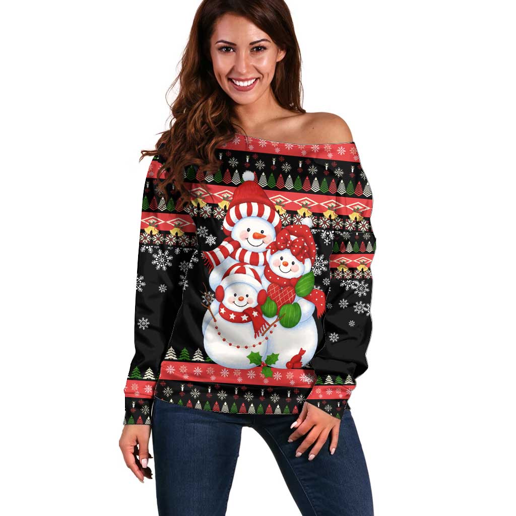 Lovely Snowman Christmas Off Shoulder Sweater Xmas Holiday Patterns - Wonder Print Shop