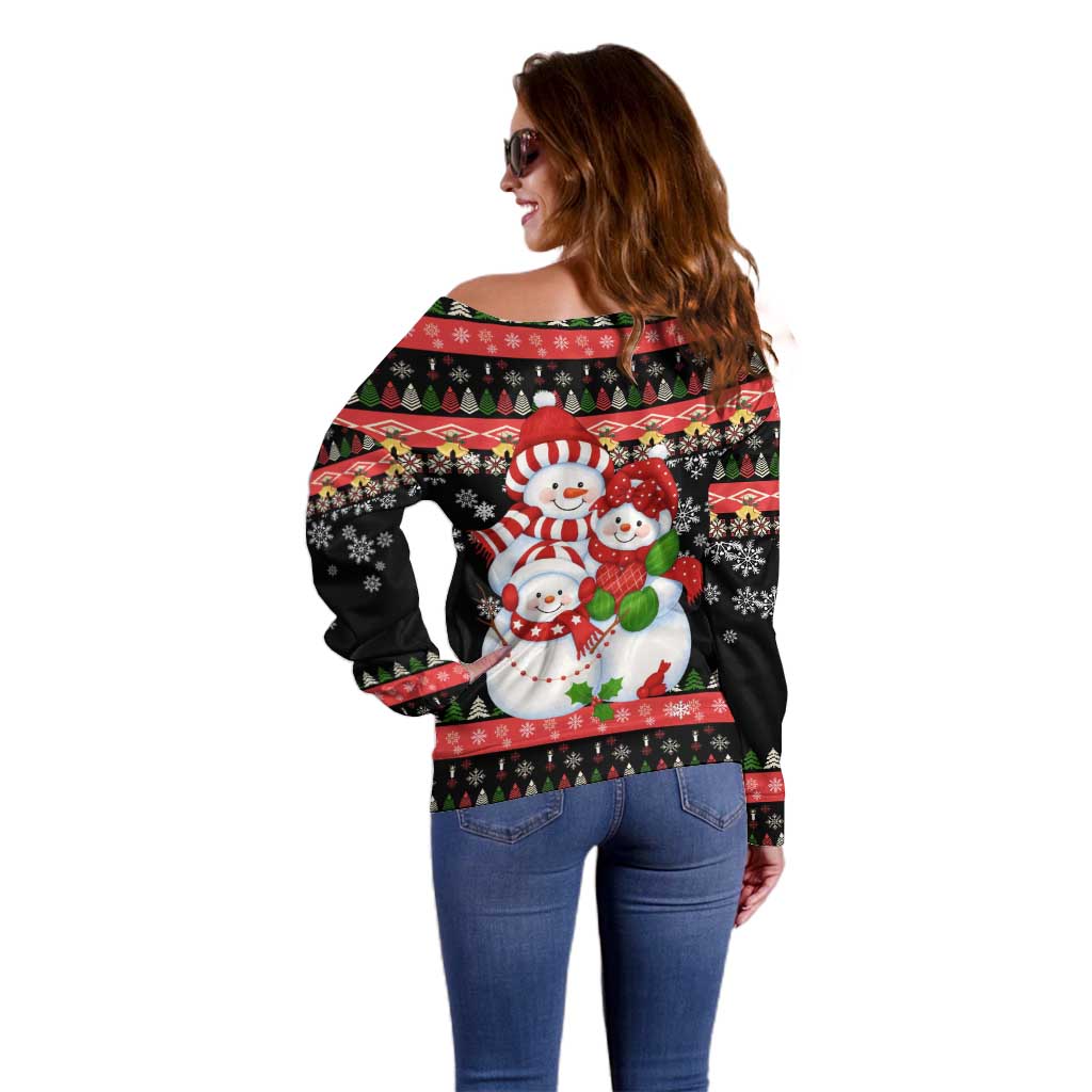 Lovely Snowman Christmas Off Shoulder Sweater Xmas Holiday Patterns - Wonder Print Shop