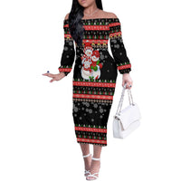 Lovely Snowman Christmas Off The Shoulder Long Sleeve Dress Xmas Holiday Patterns - Wonder Print Shop