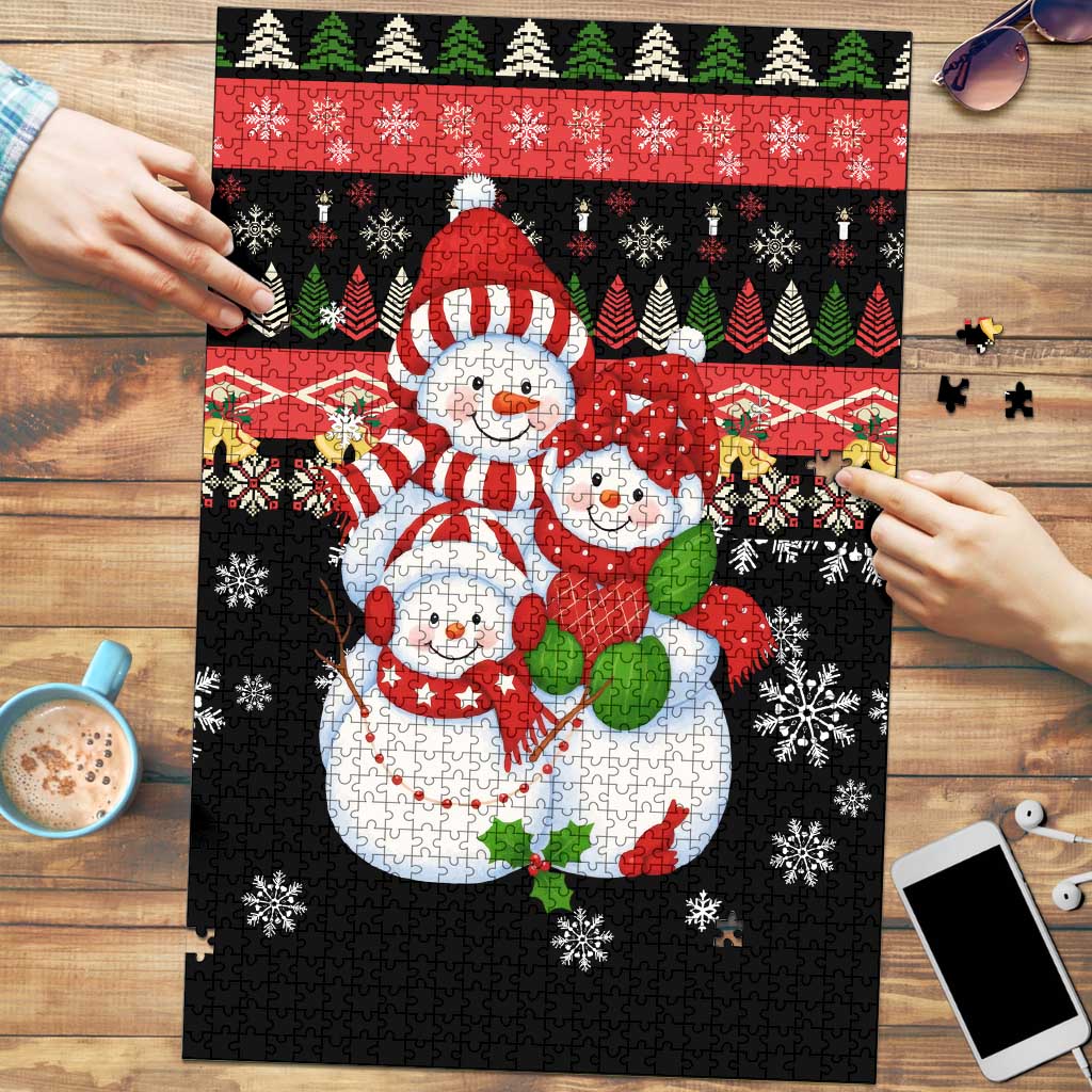Lovely Snowman Christmas Puzzle Xmas Holiday Patterns - Wonder Print Shop