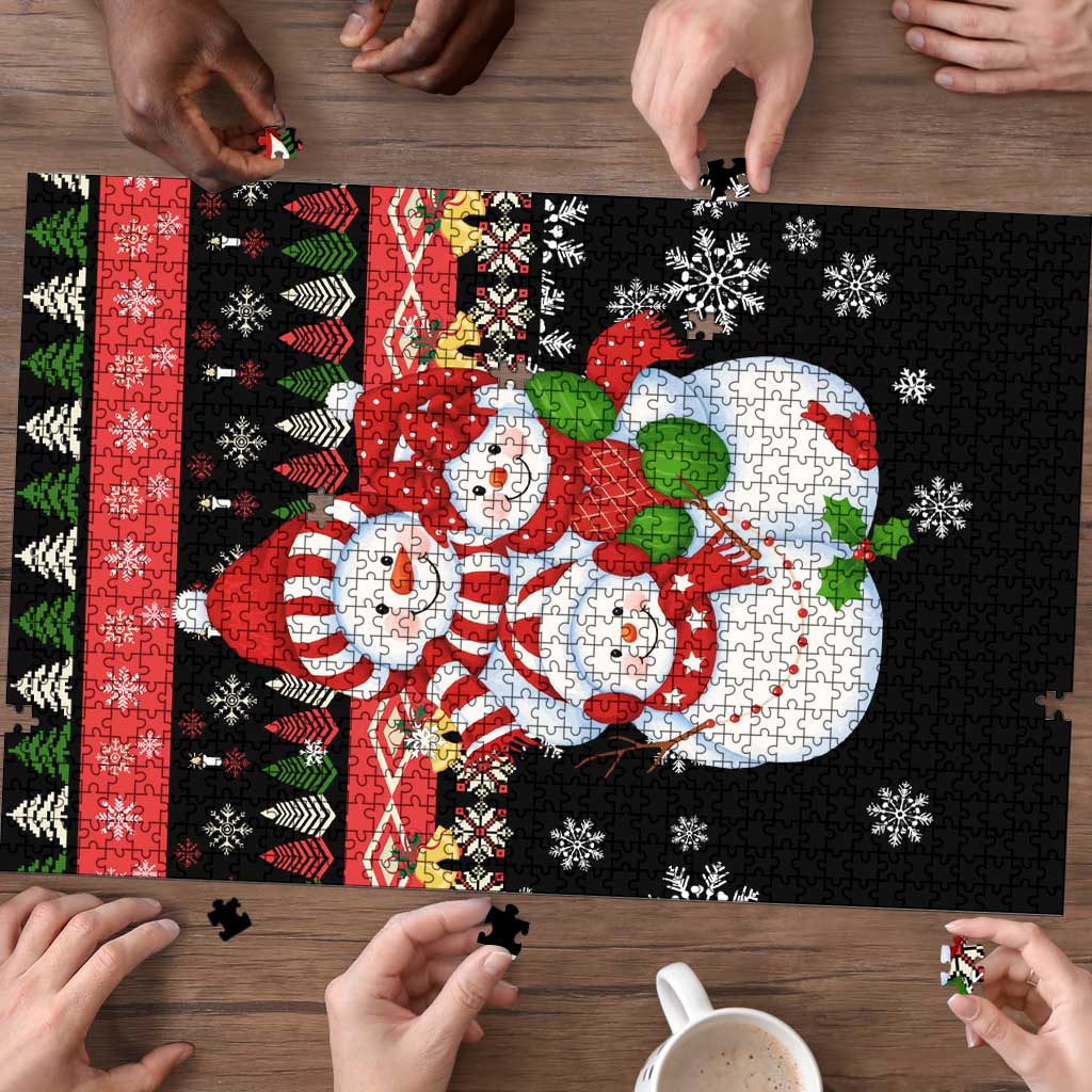 Lovely Snowman Christmas Puzzle Xmas Holiday Patterns - Wonder Print Shop