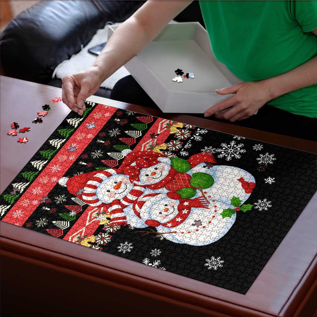 Lovely Snowman Christmas Puzzle Xmas Holiday Patterns - Wonder Print Shop
