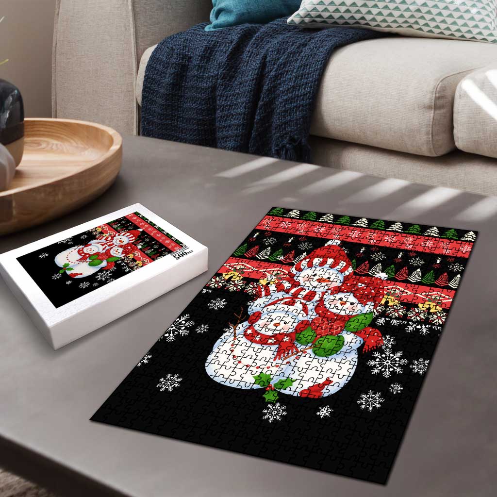 Lovely Snowman Christmas Puzzle Xmas Holiday Patterns - Wonder Print Shop