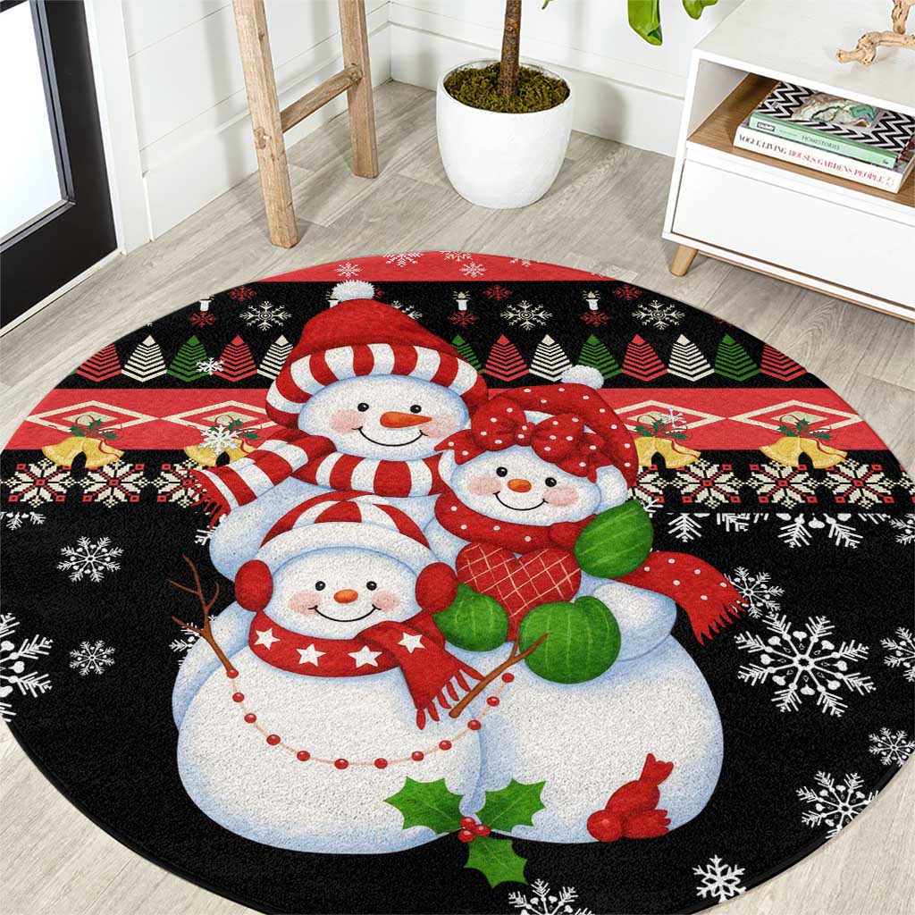 Lovely Snowman Christmas Round Carpet Xmas Holiday Patterns - Wonder Print Shop