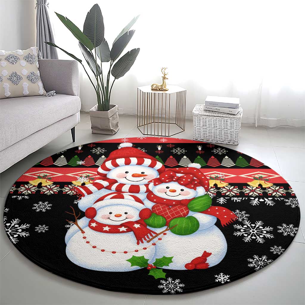 Lovely Snowman Christmas Round Carpet Xmas Holiday Patterns - Wonder Print Shop