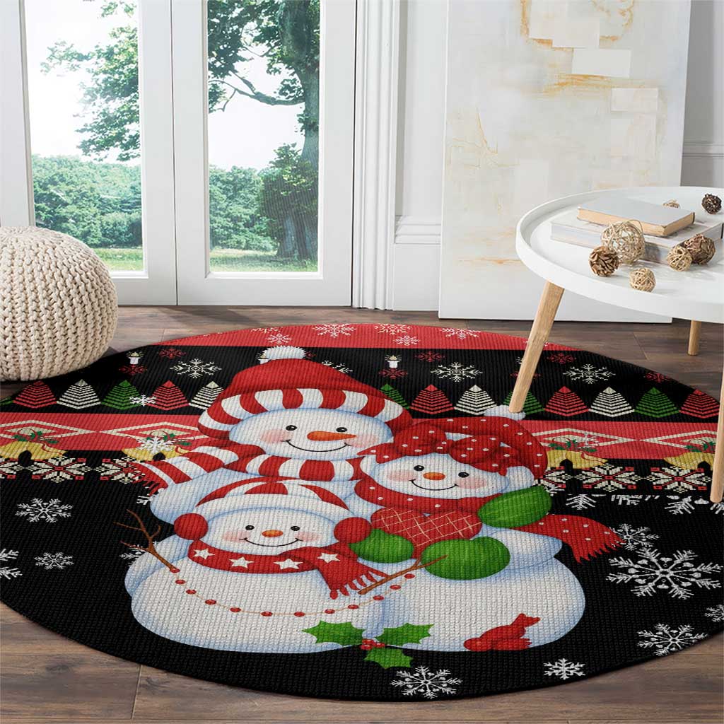 Lovely Snowman Christmas Round Carpet Xmas Holiday Patterns - Wonder Print Shop