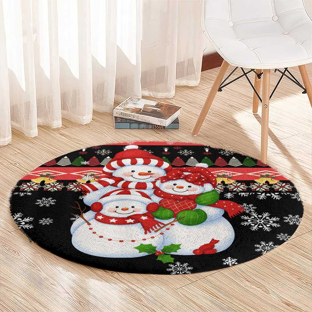 Lovely Snowman Christmas Round Carpet Xmas Holiday Patterns - Wonder Print Shop