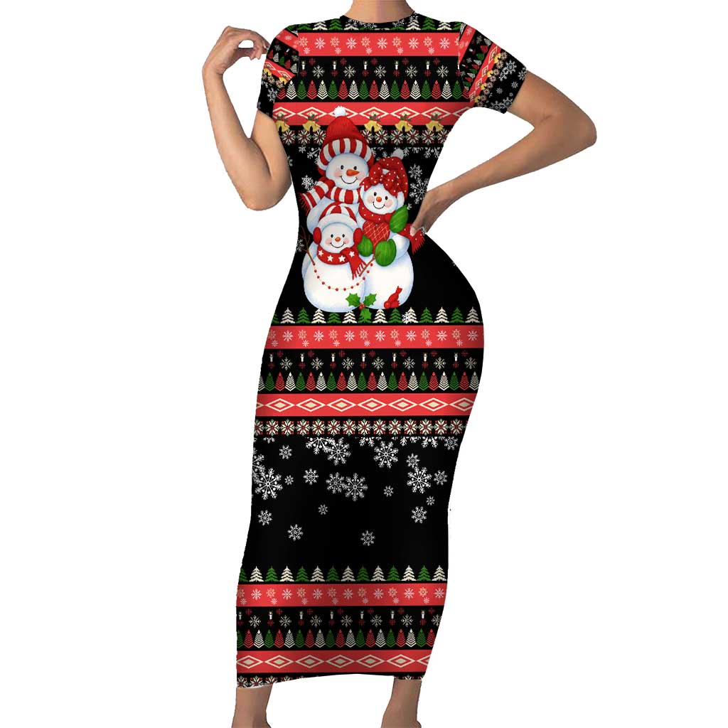 Lovely Snowman Christmas Short Sleeve Bodycon Dress Xmas Holiday Patterns - Wonder Print Shop