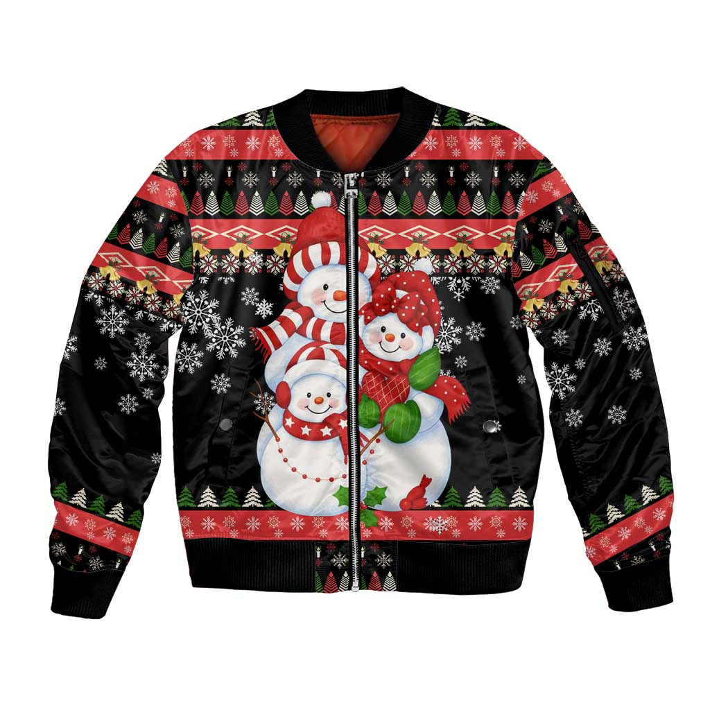 Lovely Snowman Christmas Sleeve Zip Bomber Jacket Xmas Holiday Patterns - Wonder Print Shop