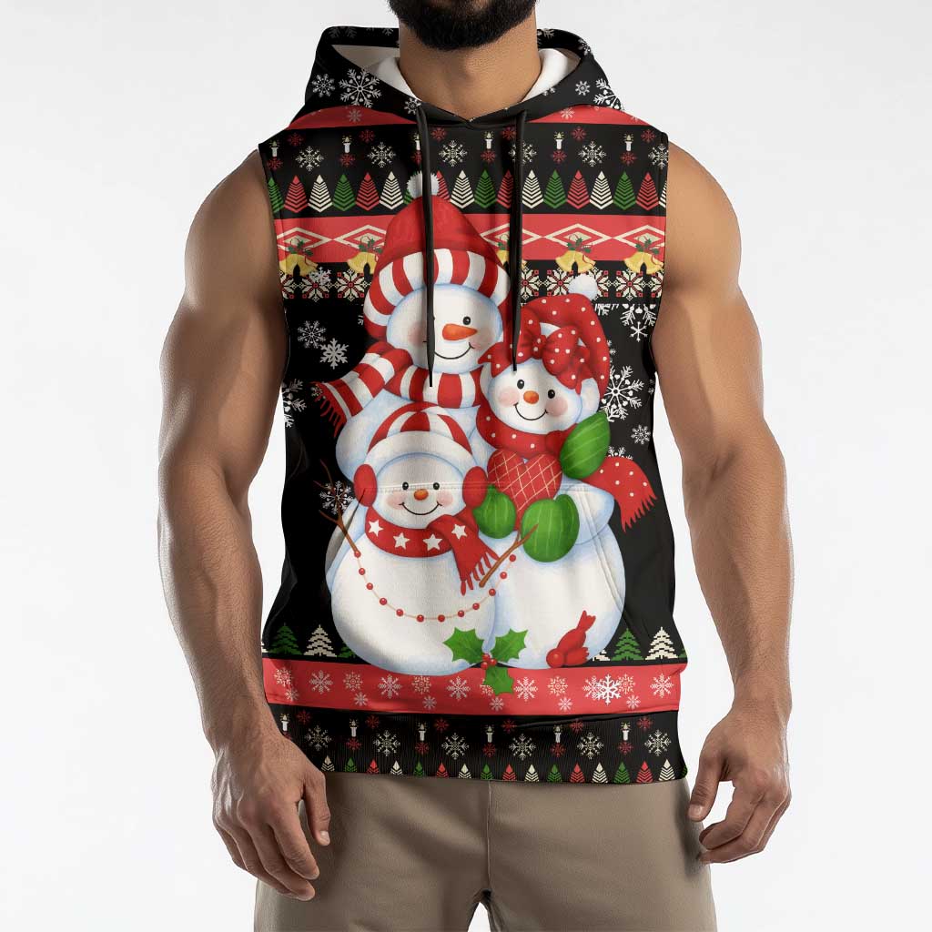 Lovely Snowman Christmas Sleeveless Hoodie Xmas Holiday Patterns - Wonder Print Shop