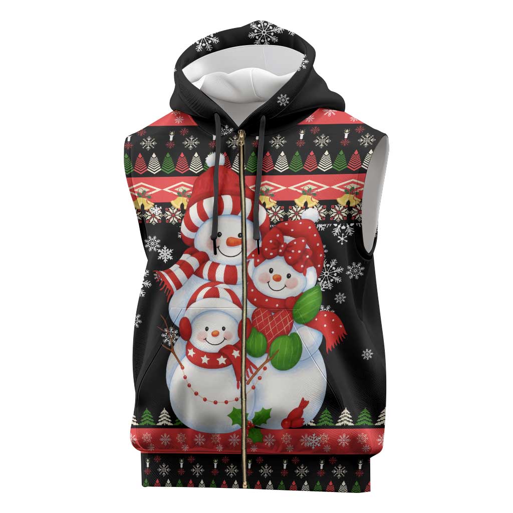 Lovely Snowman Christmas Sleeveless Zip Hoodie Xmas Holiday Patterns - Wonder Print Shop