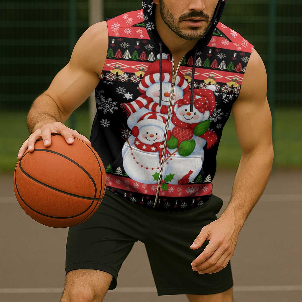 Lovely Snowman Christmas Sleeveless Zip Hoodie Xmas Holiday Patterns - Wonder Print Shop