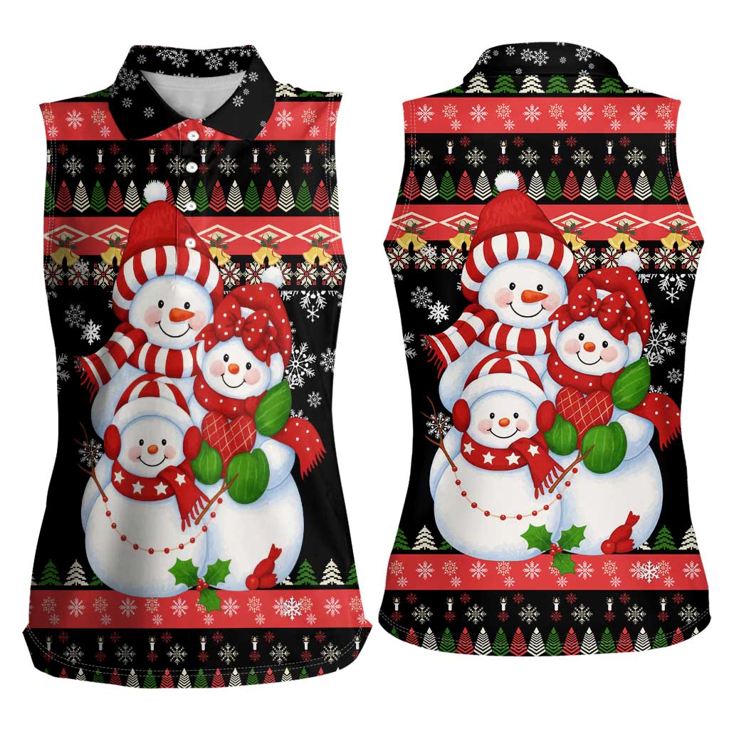 Lovely Snowman Christmas Women Sleeveless Polo Shirt Xmas Holiday Patterns - Wonder Print Shop