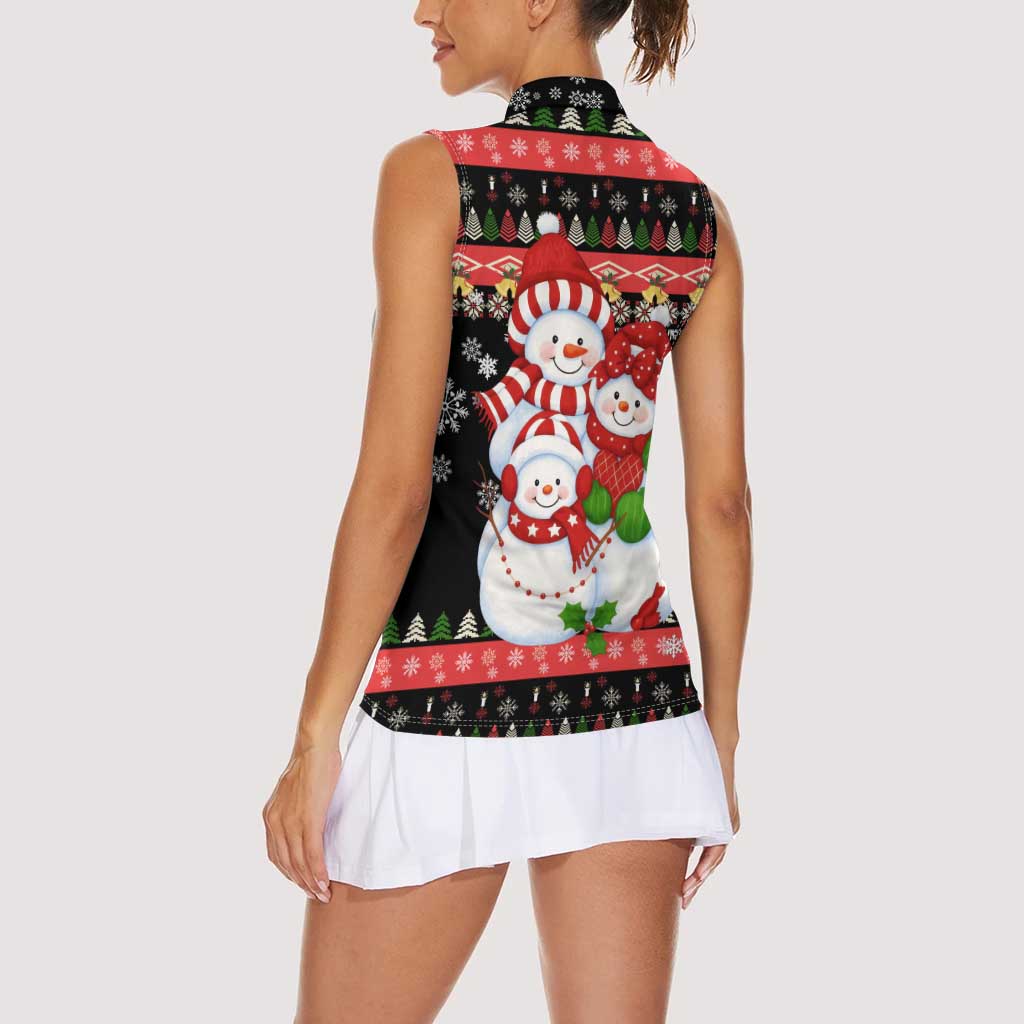 Lovely Snowman Christmas Women Sleeveless Polo Shirt Xmas Holiday Patterns - Wonder Print Shop
