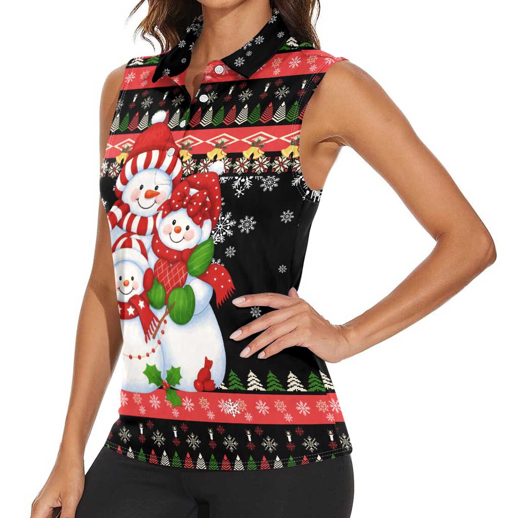 Lovely Snowman Christmas Women Sleeveless Polo Shirt Xmas Holiday Patterns - Wonder Print Shop