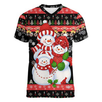 Lovely Snowman Christmas Women V-Neck T-Shirt Xmas Holiday Patterns - Wonder Print Shop