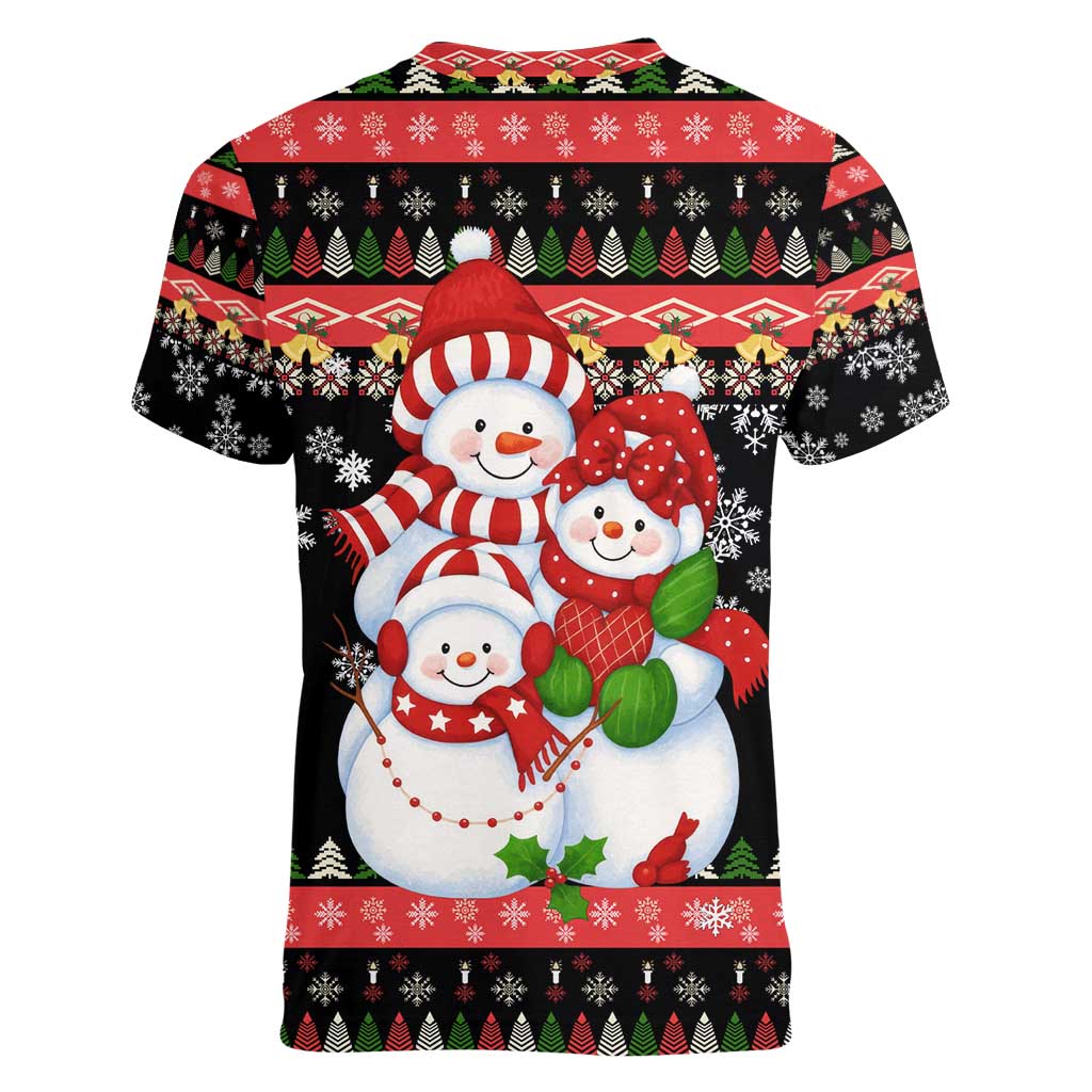 Lovely Snowman Christmas Women V-Neck T-Shirt Xmas Holiday Patterns - Wonder Print Shop