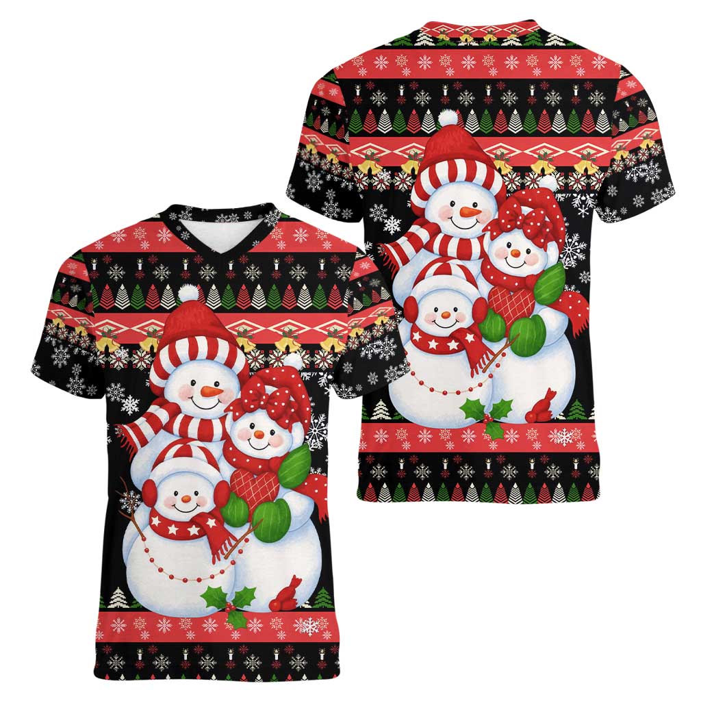 Lovely Snowman Christmas Women V-Neck T-Shirt Xmas Holiday Patterns - Wonder Print Shop