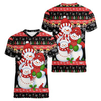 Lovely Snowman Christmas Women V-Neck T-Shirt Xmas Holiday Patterns - Wonder Print Shop