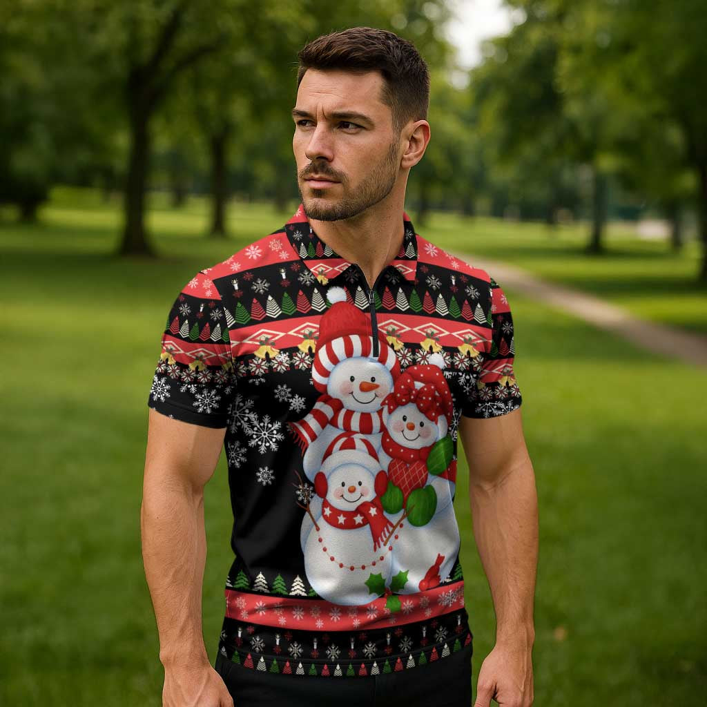 Lovely Snowman Christmas Zipper Polo Shirt Xmas Holiday Patterns - Wonder Print Shop
