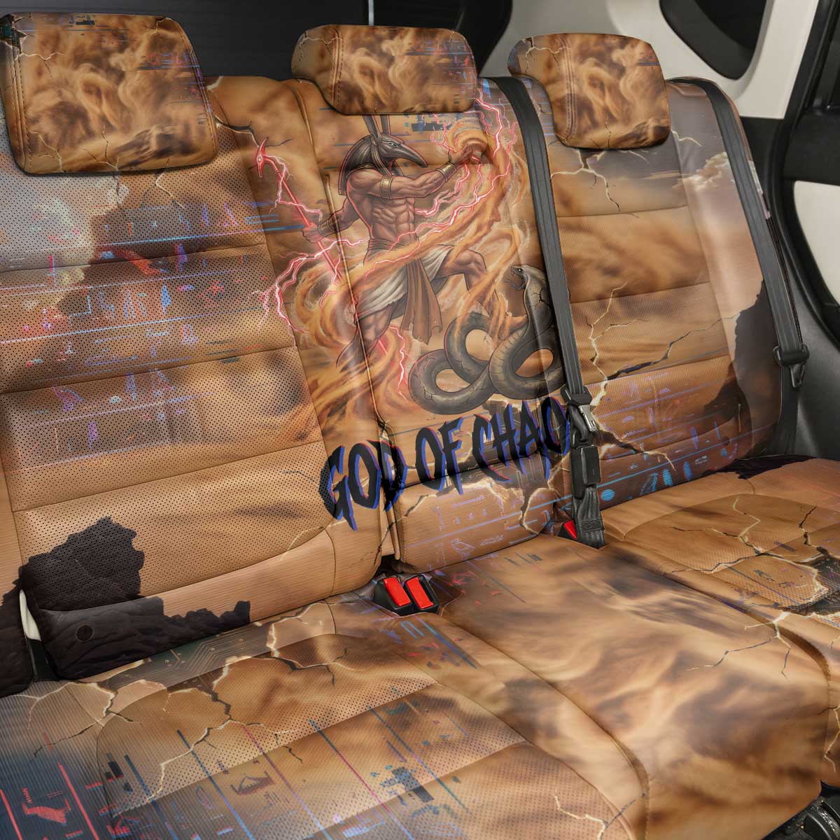 Seth Serpent Back Car Seat Cover Sandstorm Egyptian Chaos God in Ancient Desert Tones