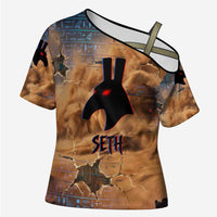 Seth Serpent Cross Shoulder Shirt Sandstorm Egyptian Chaos God in Ancient Desert Tones