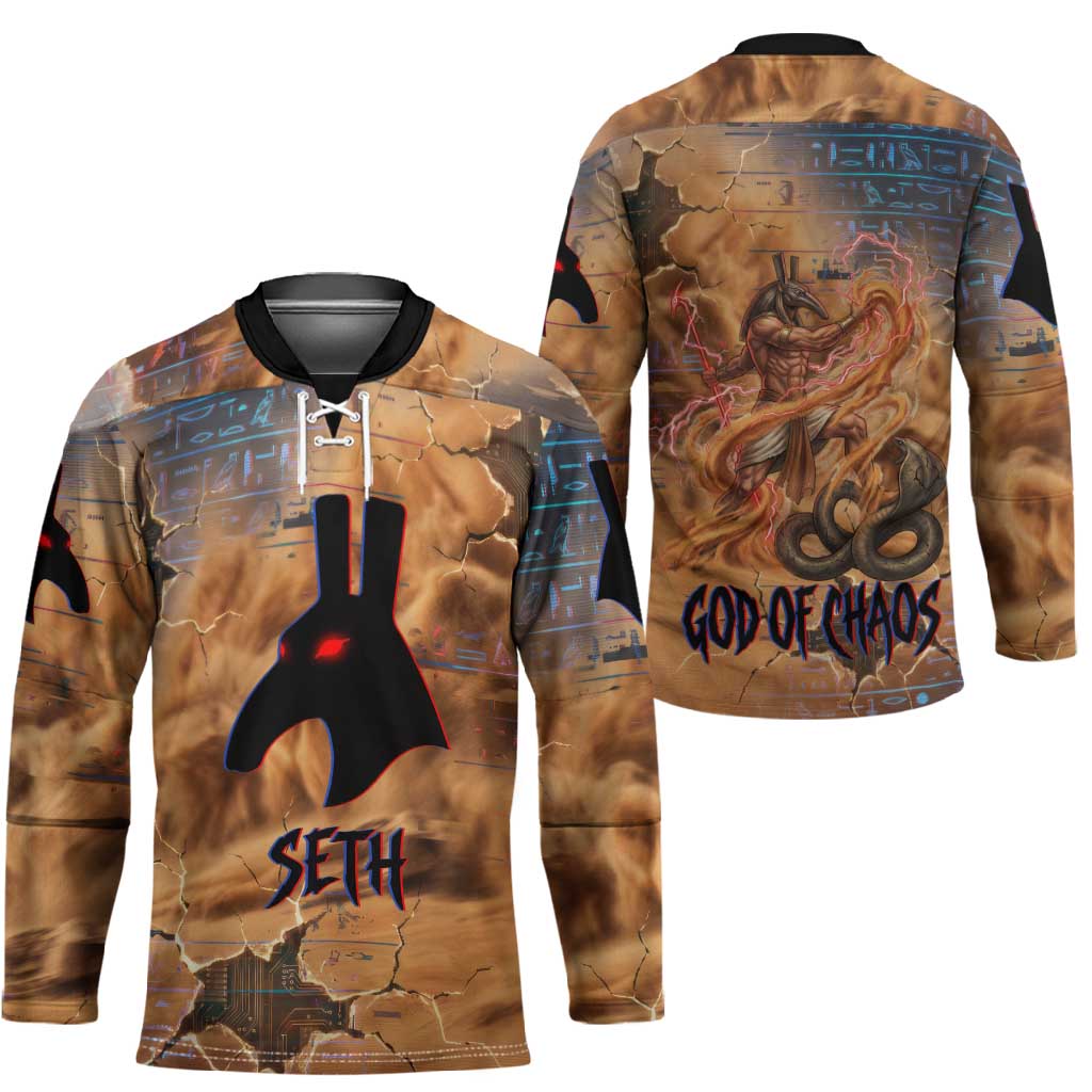 Seth Serpent Hockey Jersey Sandstorm Egyptian Chaos God in Ancient Desert Tones