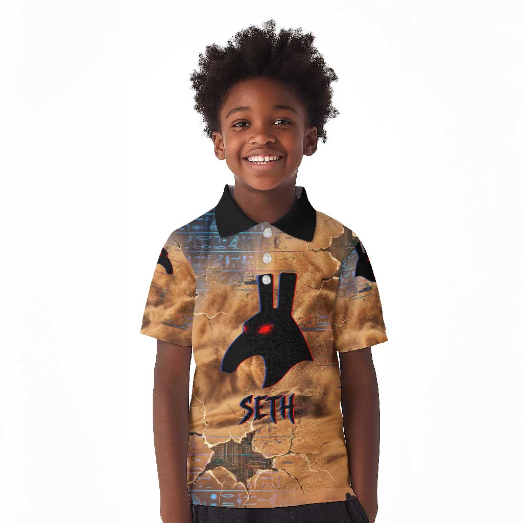 Seth Serpent Kid Polo Shirt Sandstorm Egyptian Chaos God in Ancient Desert Tones