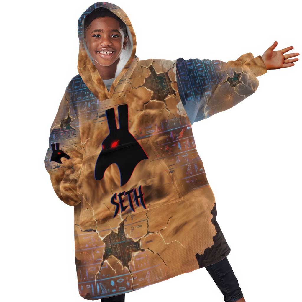 Seth Serpent Kid Wearable Blanket Hoodie Sandstorm Egyptian Chaos God in Ancient Desert Tones