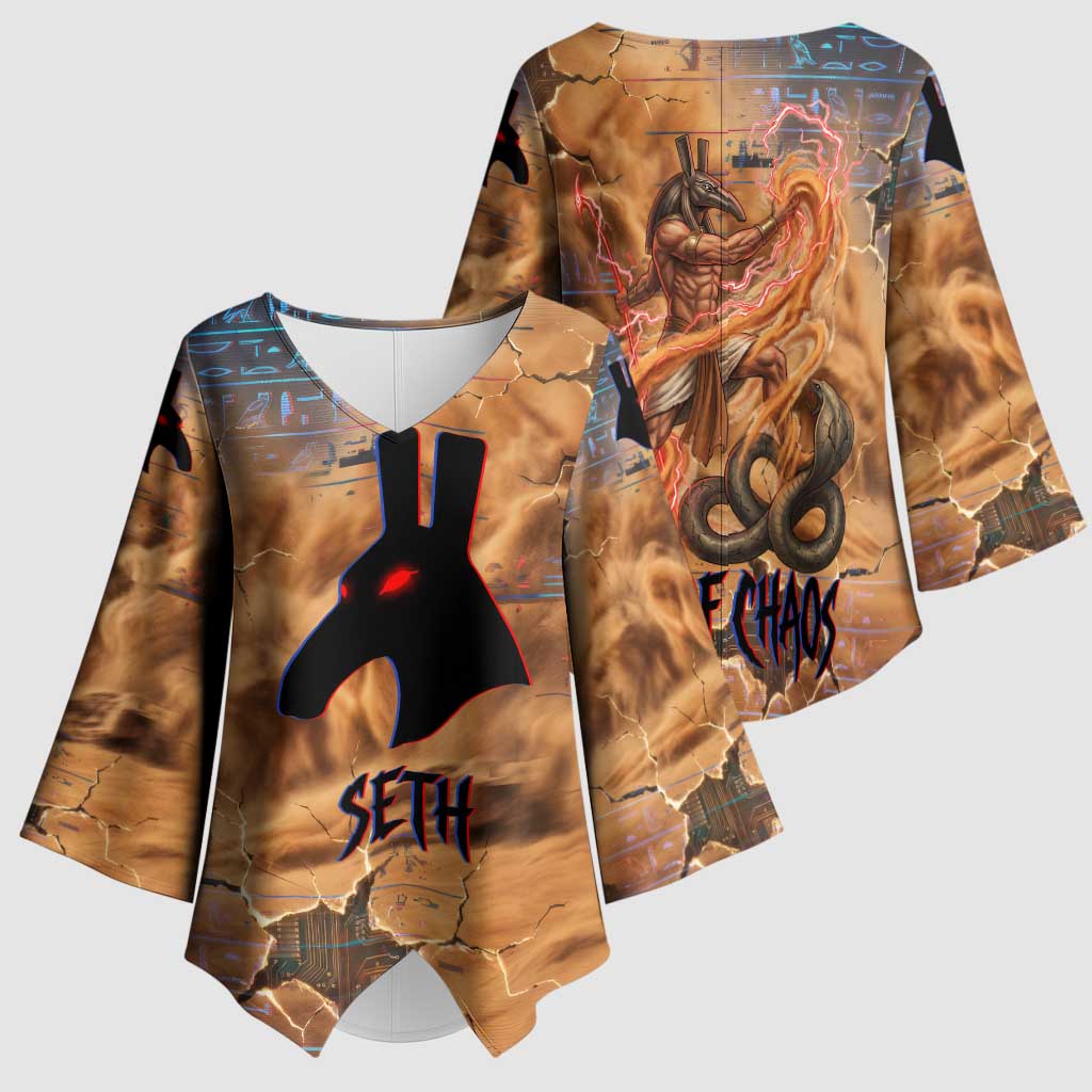 Seth Serpent Kimono Sleeve Blouse Sandstorm Egyptian Chaos God in Ancient Desert Tones