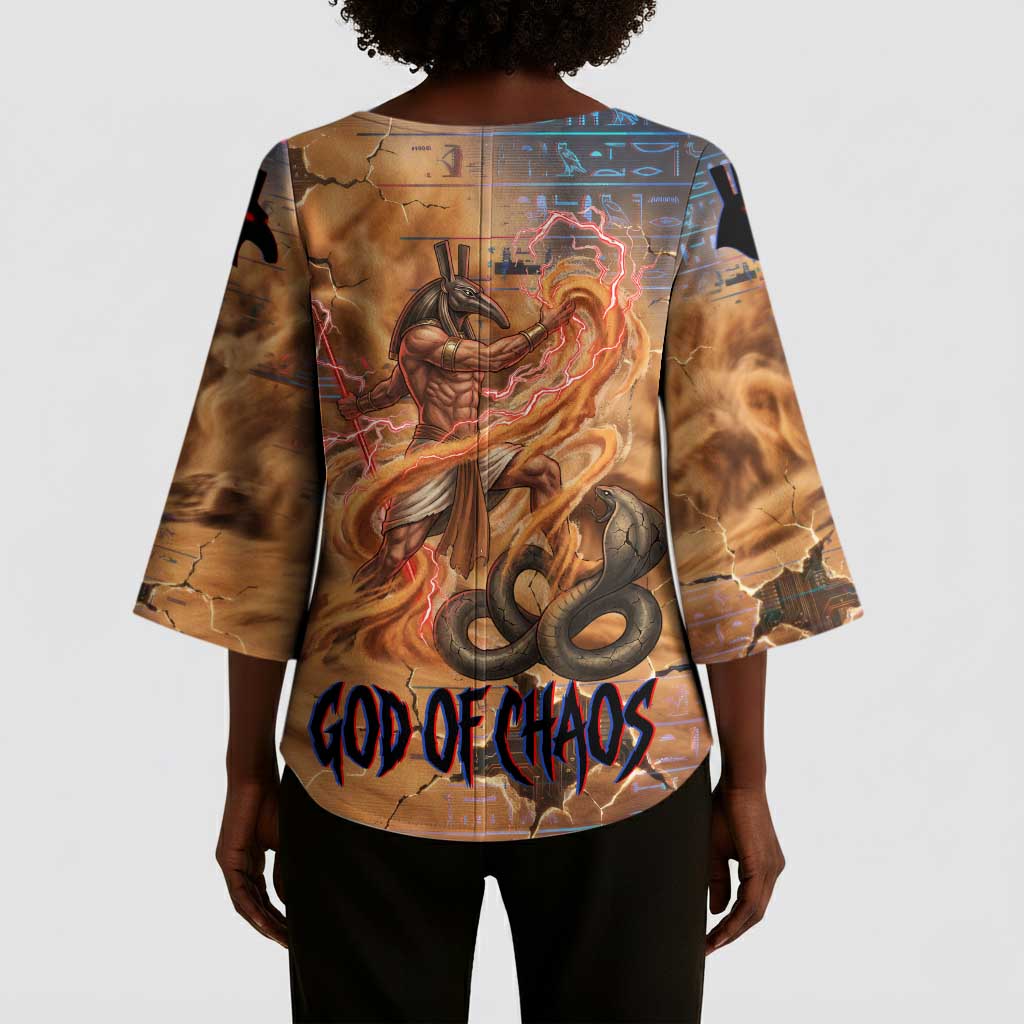 Seth Serpent Kimono Sleeve Blouse Sandstorm Egyptian Chaos God in Ancient Desert Tones