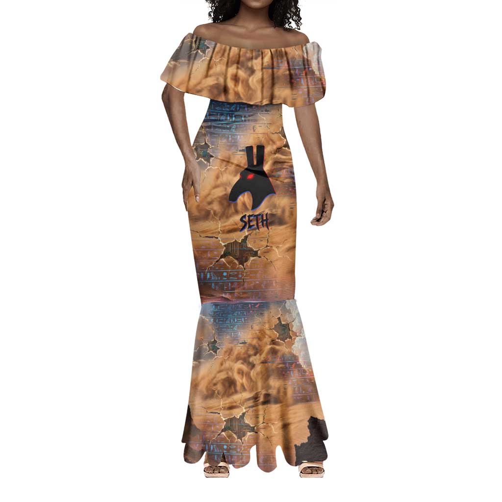 Seth Serpent Mermaid Dress Sandstorm Egyptian Chaos God in Ancient Desert Tones